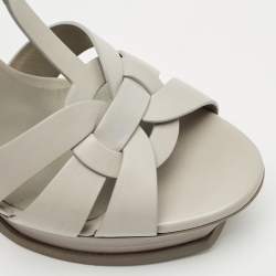 Saint Laurent Light Grey Leather Tribute Ankle Strap Sandals Size 39.5