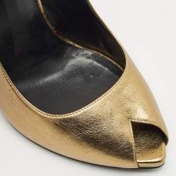 Saint Laurent Gold Leather Peep Toe Pumps Size 37.5