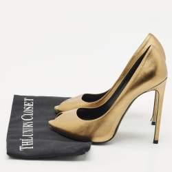 Saint Laurent Gold Leather Peep Toe Pumps Size 37.5