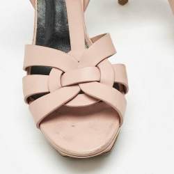 Saint Laurent Light Pink Leather Tribute Ankle Strap Sandals Size 37.5