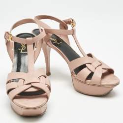Saint Laurent Light Pink Leather Tribute Ankle Strap Sandals Size 37.5