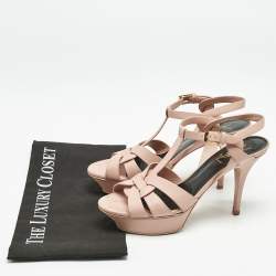 Saint Laurent Light Pink Leather Tribute Ankle Strap Sandals Size 37.5
