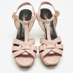Saint Laurent Light Pink Leather Tribute Ankle Strap Sandals Size 37.5