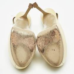 Saint Laurent Cream Leather Tribtoo Slingback Pumps Size 38.5