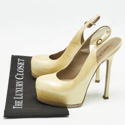 Saint Laurent Cream Leather Tribtoo Slingback Pumps Size 38.5