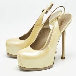 Saint Laurent Cream Leather Tribtoo Slingback Pumps Size 38.5
