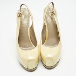 Saint Laurent Cream Leather Tribtoo Slingback Pumps Size 38.5