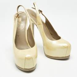 Saint Laurent Cream Leather Tribtoo Slingback Pumps Size 38.5