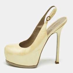 Saint Laurent Cream Leather Tribtoo Slingback Pumps Size 38.5