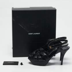 Saint Laurent Black Croc Embossed Leather Tribute Platform Sandals Size 38.5