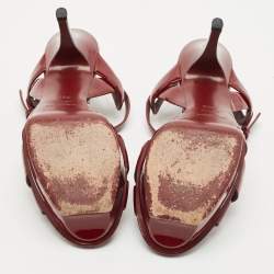 Pre Owned Saint Laurent Burgundy Patent Leather Tribute Platform Sandals Size 38.5
