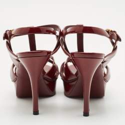 Pre Owned Saint Laurent Burgundy Patent Leather Tribute Platform Sandals Size 38.5
