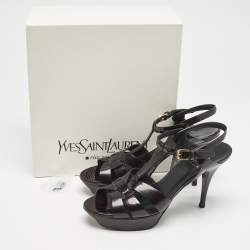 Pre Owned Saint Laurent Dark Burgundy Patent Leather Tribute Platform Sandals Size 41