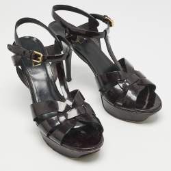 Pre Owned Saint Laurent Dark Burgundy Patent Leather Tribute Platform Sandals Size 41