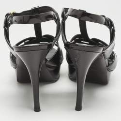 Pre Owned Saint Laurent Dark Burgundy Patent Leather Tribute Platform Sandals Size 41