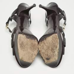 Pre Owned Saint Laurent Dark Burgundy Patent Leather Tribute Platform Sandals Size 41