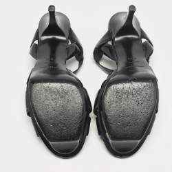 Pre Owned صندل سيور كاحل سان لوران جلد لامع أسود تريبيوت مقاس 40.5