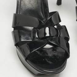 Pre Owned صندل سيور كاحل سان لوران جلد لامع أسود تريبيوت مقاس 40.5