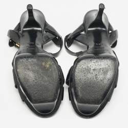 Saint Laurent Black Patent Leather Tribute Platform Sandals Size 36.5