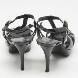 Saint Laurent Black Patent Leather Tribute Platform Sandals Size 36.5