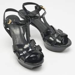 Saint Laurent Black Patent Leather Tribute Platform Sandals Size 36.5