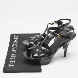 Saint Laurent Black Patent Leather Tribute Platform Sandals Size 36.5
