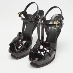 Saint Laurent Burgundy Patent Leather Tribute Sandals Size 39