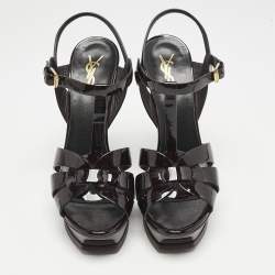 Saint Laurent Burgundy Patent Leather Tribute Sandals Size 39