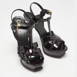 Saint Laurent Burgundy Patent Leather Tribute Sandals Size 39