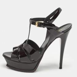Saint Laurent Burgundy Patent Leather Tribute Sandals Size 39