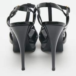 Saint Laurent Black Patent Leather Tribute Platform Sandals Size 38.5