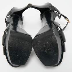Saint Laurent Black Patent Leather Tribute Platform Sandals Size 38.5