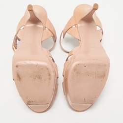 Saint Laurent Beige Patent Leather Tribute Ankle Strap Sandals Size 38