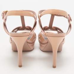 Saint Laurent Beige Patent Leather Tribute Ankle Strap Sandals Size 38