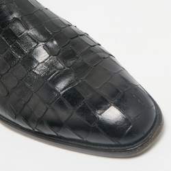 Saint Laurent Black Croc Embossed Leather Wyatt Ankle Length Boots Size 41.5
