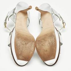 Saint Laurent Silver Leather Tribute Platform Sandals Size 38