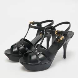 Saint Laurent Black Leather Tribute Platform Sandals Size 37.5