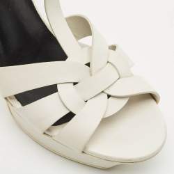 Saint Laurent White Leather Tribute Ankle Strap Sandals Size 37.5