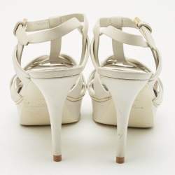 Saint Laurent White Leather Tribute Ankle Strap Sandals Size 37.5