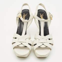 Saint Laurent White Leather Tribute Ankle Strap Sandals Size 37.5