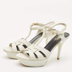 Saint Laurent White Leather Tribute Ankle Strap Sandals Size 37.5