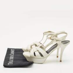 Saint Laurent White Leather Tribute Ankle Strap Sandals Size 37.5