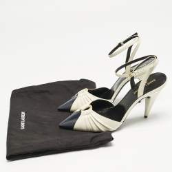 Saint Laurent Cream/Black Leather Anja Pointed Toe Slingback Pumps Size 39
