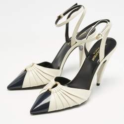 Saint Laurent Cream/Black Leather Anja Pointed Toe Slingback Pumps Size 39