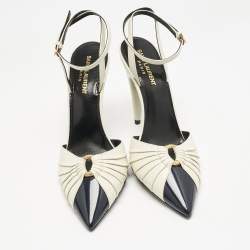 Saint Laurent Cream/Black Leather Anja Pointed Toe Slingback Pumps Size 39