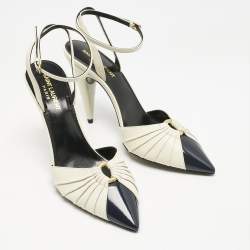 Saint Laurent Cream/Black Leather Anja Pointed Toe Slingback Pumps Size 39