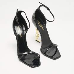 Saint Laurent Black Patent Leather Opyum Sandals Size 40