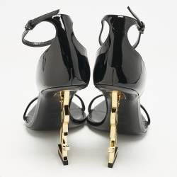 Saint Laurent Black Patent Leather Opyum Sandals Size 40