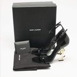 Saint Laurent Black Patent Leather Opyum Sandals Size 40