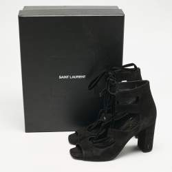 Saint Laurent Black Suede and Velvet Loulou Sandals Size 37